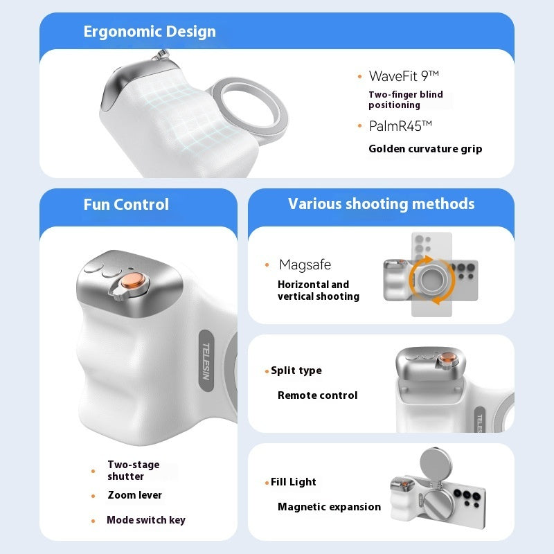 TELESIN Fun Shot Magnetic Phone Camera Grip With Magnetic Selfie Light