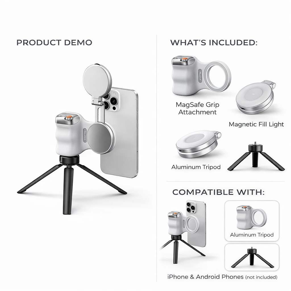 TELESIN Fun Shot Magnetic Phone Camera Grip With Magnetic Selfie Light