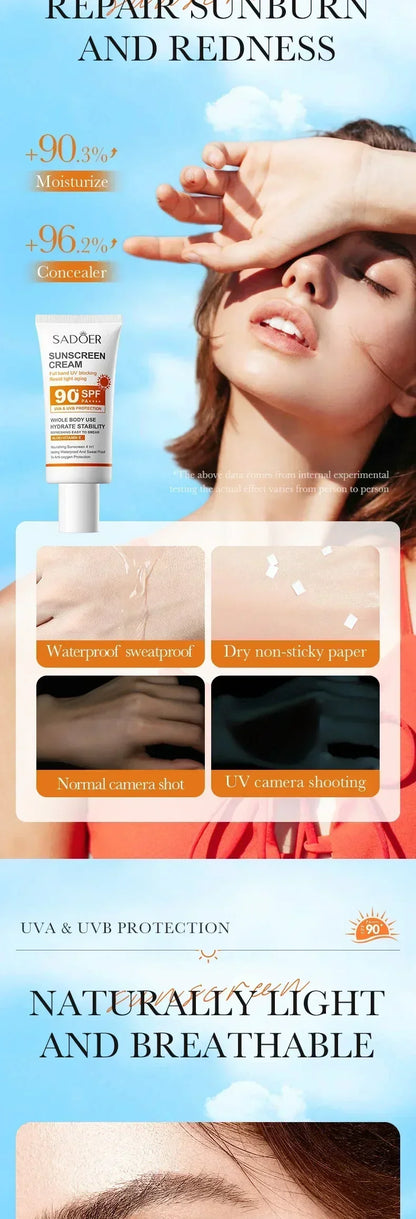 SPF 90+ Whitening Sunscreen | Deep Hydration, UV Protection & Anti-Aging Care