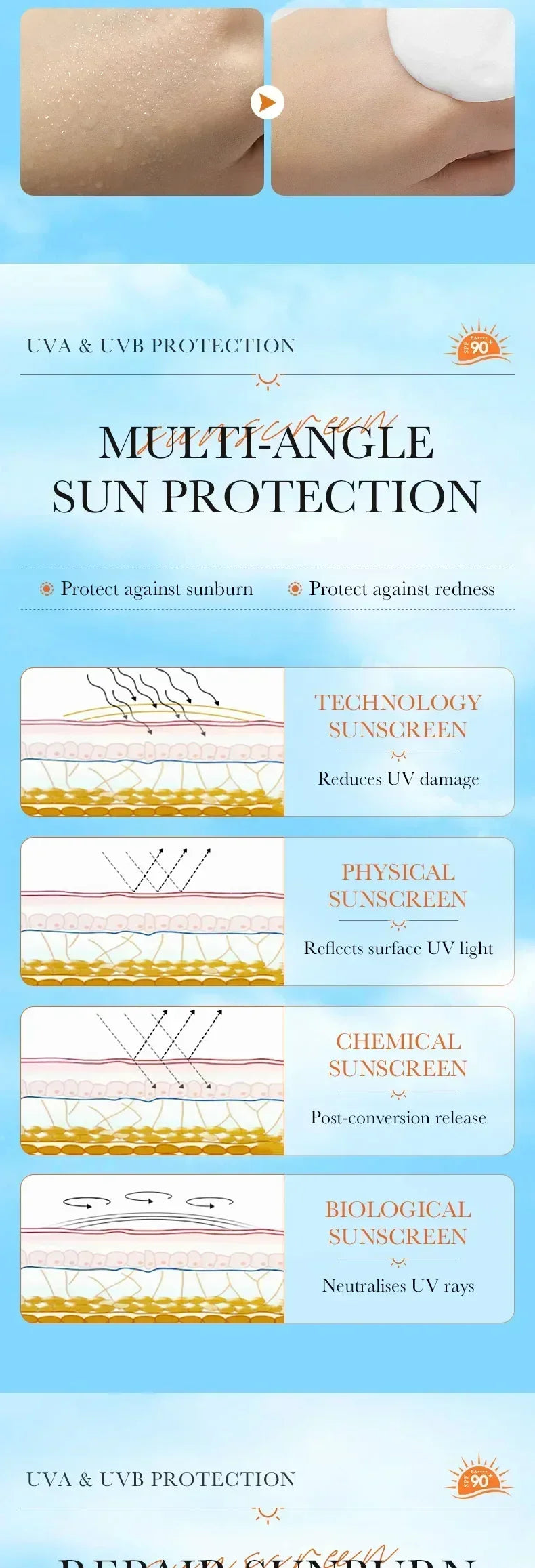 SPF 90+ Whitening Sunscreen | Deep Hydration, UV Protection & Anti-Aging Care