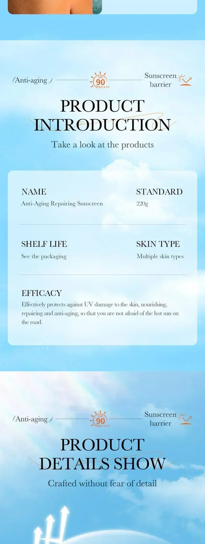 SPF 90+ Whitening Sunscreen | Deep Hydration, UV Protection & Anti-Aging Care