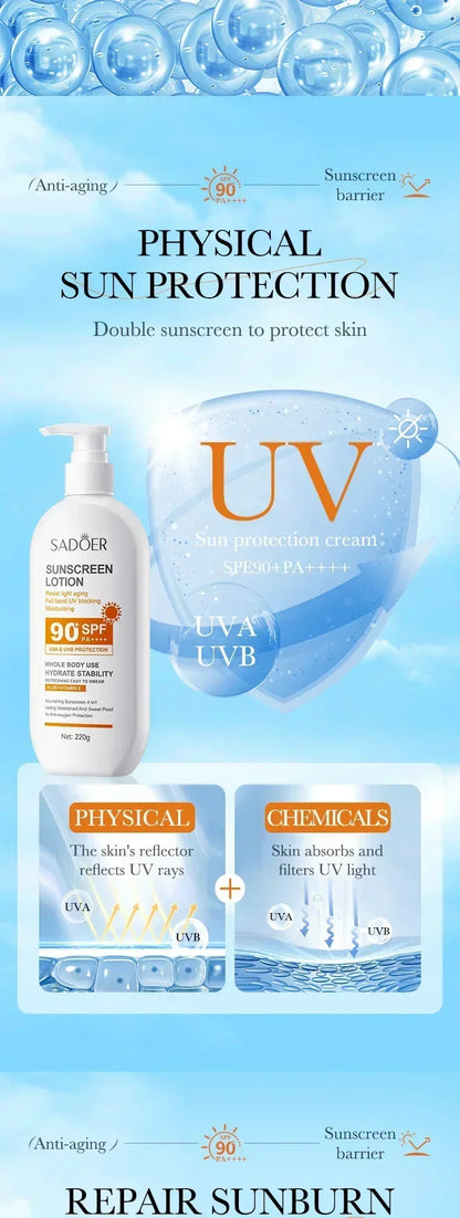 SPF 90+ Whitening Sunscreen | Deep Hydration, UV Protection & Anti-Aging Care