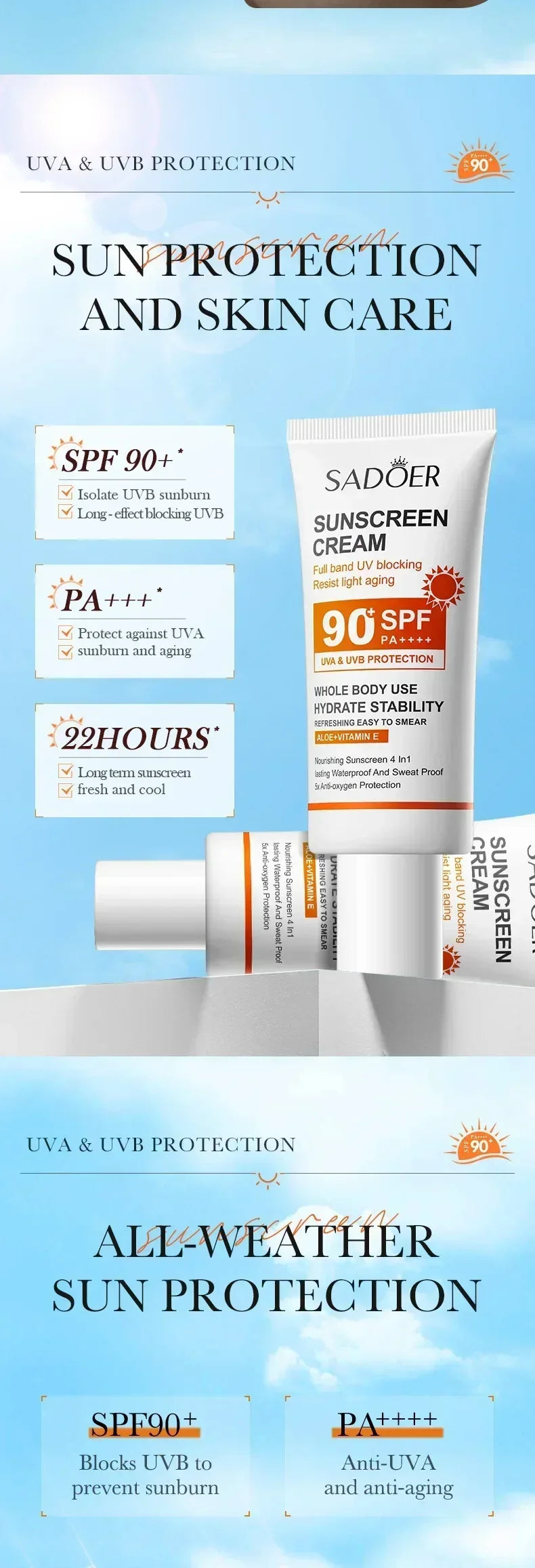 SPF 90+ Whitening Sunscreen | Deep Hydration, UV Protection & Anti-Aging Care