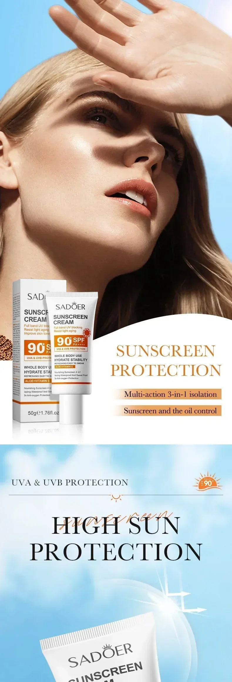 SPF 90+ Whitening Sunscreen | Deep Hydration, UV Protection & Anti-Aging Care